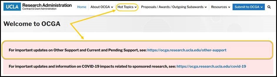 Screenshot of Hot Topics navigation tab and highlighted information box