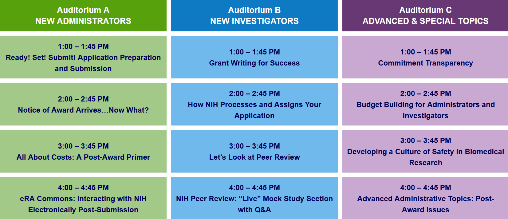 Image of examples of sessions available at this year’s event