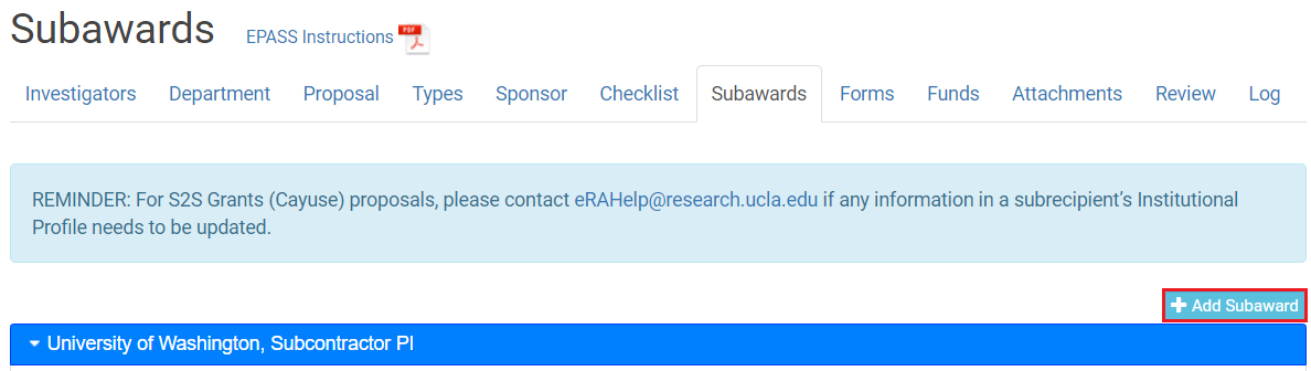 Add Subaward