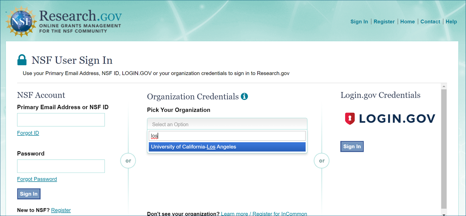 Image of NSF User Sign In screenshot