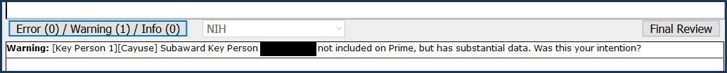 Subaward Proposal Warning Message