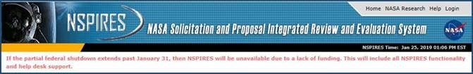 Image showing that NSPIRES will be unavailable if federal shutdown extends past January 31